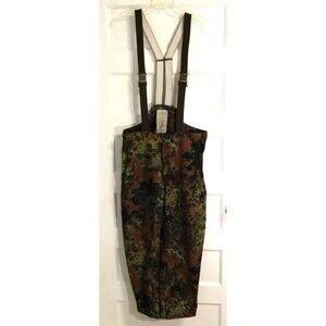 Vtg German Military Bib Pants Overalls Mn 48/50 Flecktarn Camo Canvas Combat 90s